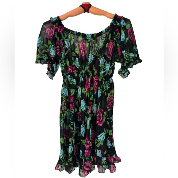 Betsey Johnson Intimates Black Floral Sheer Babydoll Nightgown Dress Size Medium - Picture 5 of 5